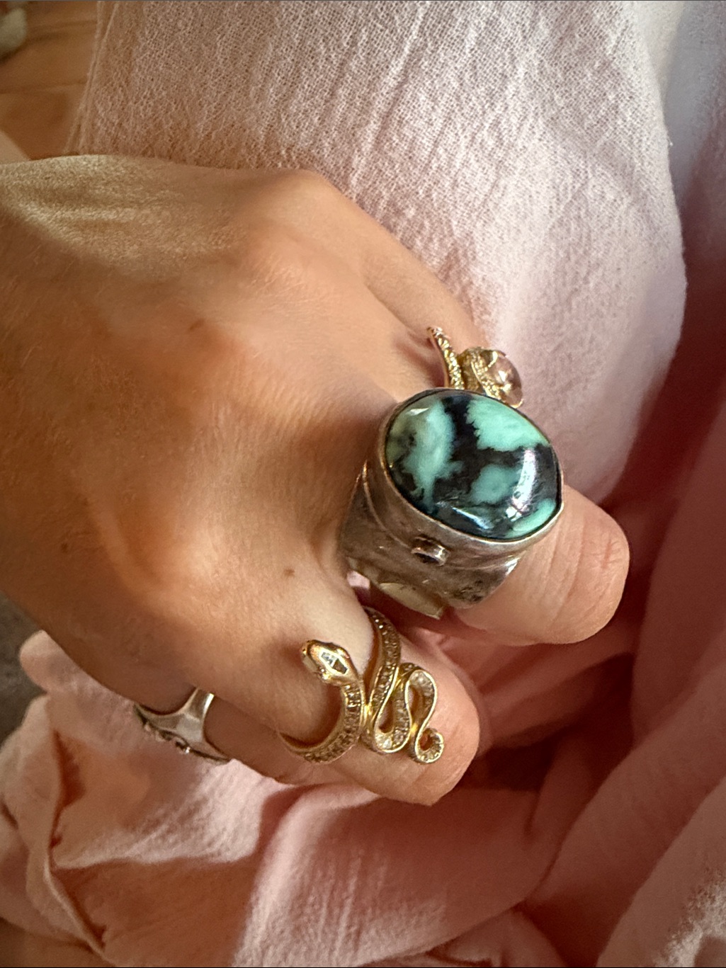 Turquoise Stone Statement Ring In Silver 9